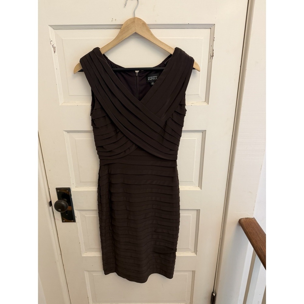 Adrianna Papell Women's Brown Pleated Jersey Sheath Dress Formal‎ Size 6 $158